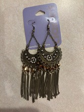 Claire's Antique Gold Chandelier Earrings Dangle Rhinestone Chain Fringe NWT