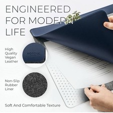 Nordik Vegan Leather Desk Mat Cable Organiser Grey , Non-Slip, 89x43 Cm