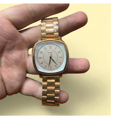 Fossil Daley Quartz Square Rose Gold Wristwatch Metal Bracelet Analog