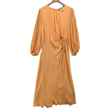 Farm Rio Piping Cut Out Midi Dress Womens Melon Orange Long Sleeve Size XL