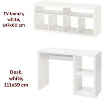 IKEA KALLAX TV Bench & Desk White Set 147x60 cm & 111x39 cm Modern Furniture