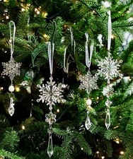 6 Pcs Snowflake Christmas Hanging Acryclic Crystal Clear Ornaments NEW