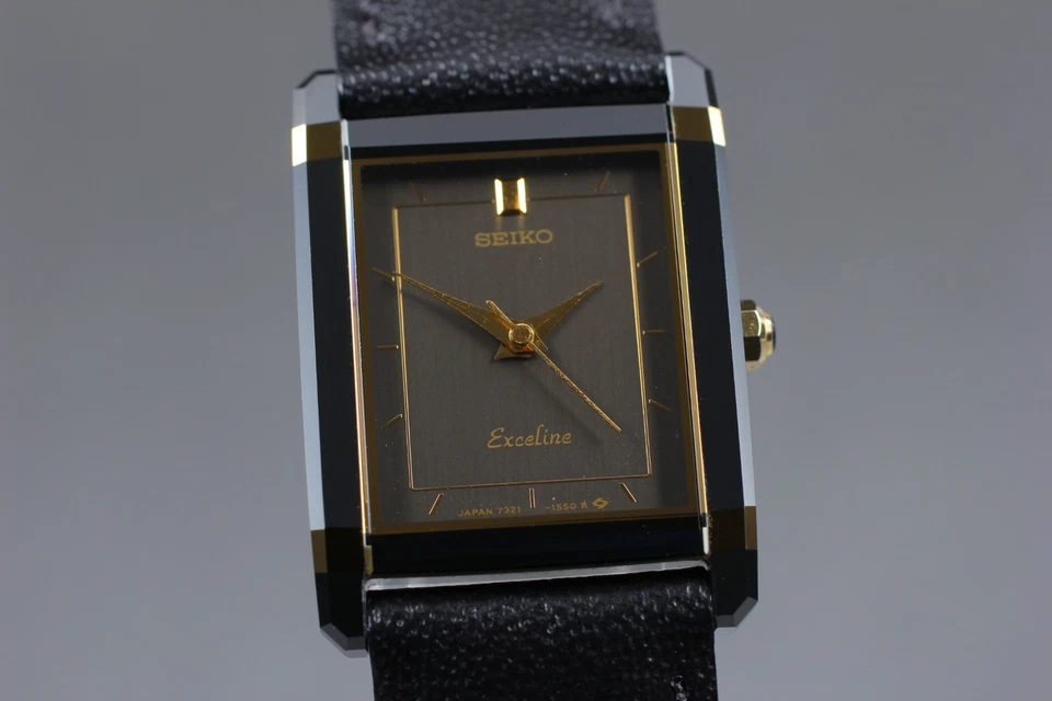  Vintage 1985 N MINT Seiko Exceline 7321-5980 Black Tank Qz Womens Watch JAPAN - Image 4 of 4