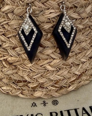 100% Authentic Alexis Bittar Black Lucite & Crystal Lattice Earrings