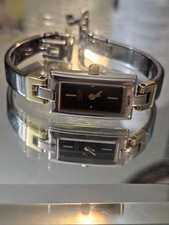 Women's Citizen Quartz Rectangle Wristwatch Black Dial Two-Tone Water-Resistant