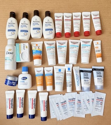 Lot of 40 Aveeno Neutrogena Eucerin Aquaphor Dove Cetaphil Cerave Travel Size