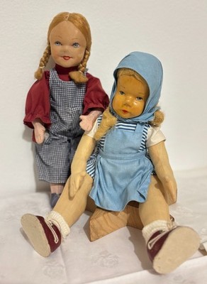 Krahmer Puppe 1950er Jahre Kopf aus Holz = 2.Puppe aus 1940er Jahre TOP RARITÄT