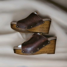 Sbicca s Vintage Collection Guthrie Wedge Heels, Leather, Grommet Details Sz 40