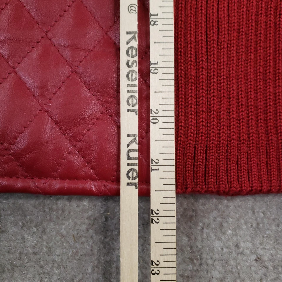 Clothes by Revue Jacket Womens 10 Red Quilted Lamb Leather Zip Front Knit Trim - Image 4 of 4