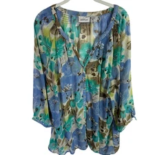 Avenue Women's Top Blouse Size 30/32 4X Button Front Floral Print 3/4 Sleeves