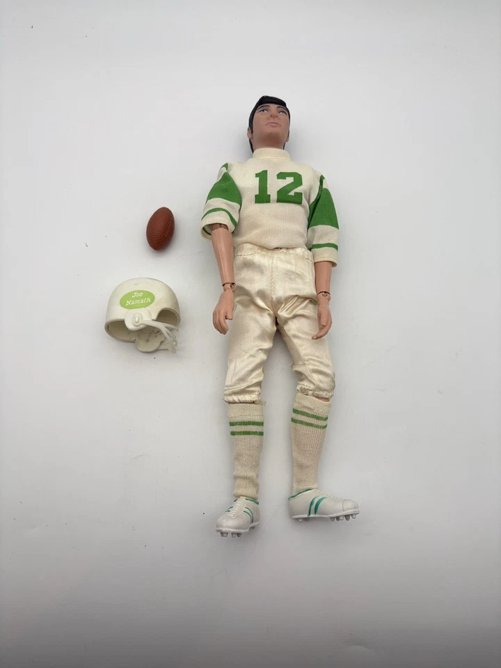 Figura de muñeca de mariscal de campo de fútbol americano vintage 1970 Mego Broadway Joe Namath Jets Foto 2 de 4