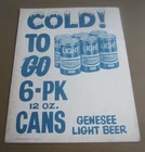Old Vintage - GENESEE LIGHT BEER - Cardboard Advertising SIGN - COLD! TO GO 6-PK