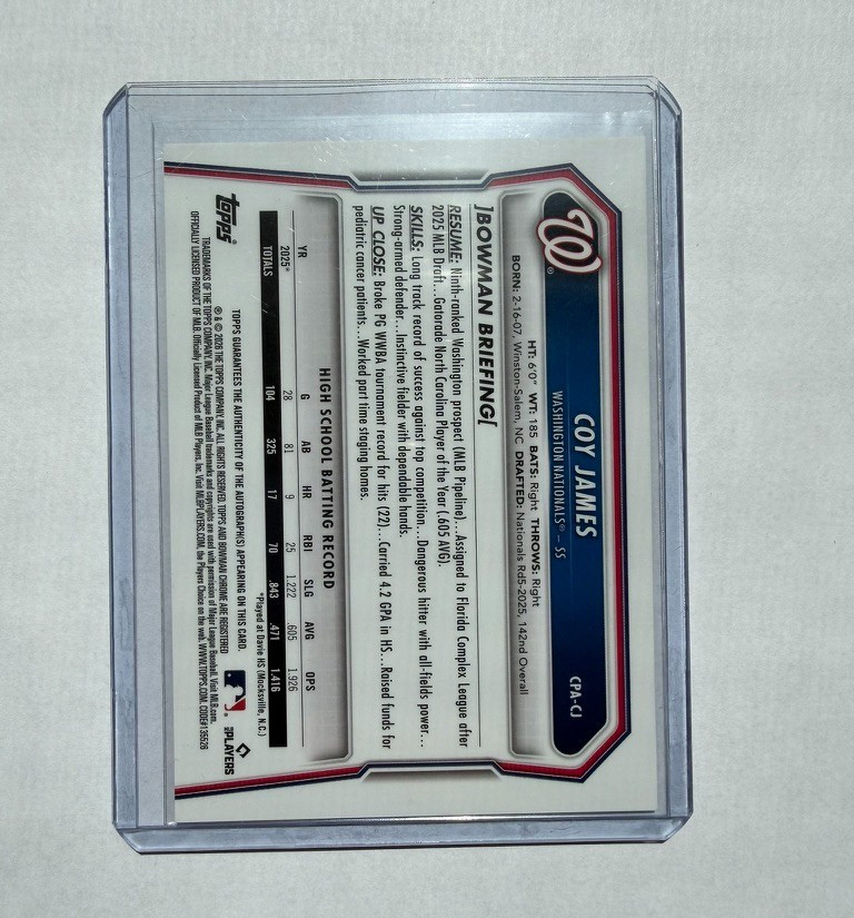 2026 1st Bowman Chrome COY JAMES Mini-Diamond Auto /100 view 2
