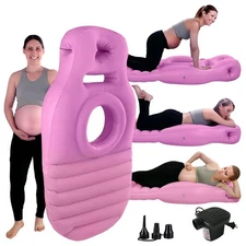 Inflatable Maternity Pillow w/ Electric Pump Belly Hole Air Mattress for Pregnan