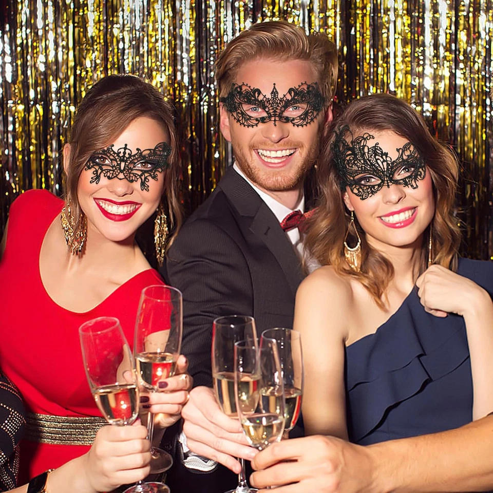 Damen Venezianische Spitze Maske Schwarz Gothic Maskerade Karneval Halloween - Bild 3 von 4