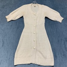 Forever 21 Sweater Dress Women Small Beige Metallic Knit Balloon Sleeve Cardigan