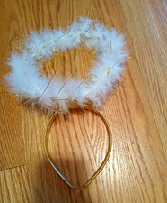 White Feather Angel Halo Headband Headpiece Women One Size Halloween White/Gold