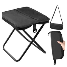 Camping Stool Collapsible Stool, Portable Folding Stool for Adults, Large Black