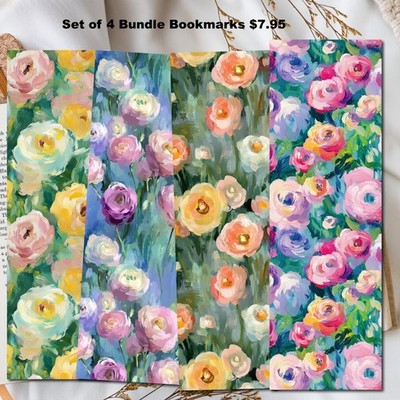 Impressionist Flowers Bookmark Bundle - Set of 4 Laminated 6x2, Book Reader Gift
