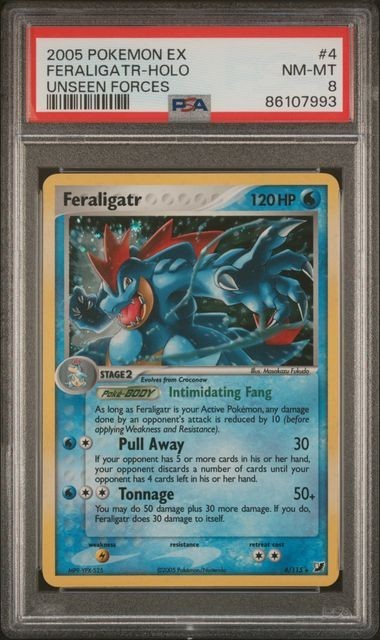 2005 POKEMON EX UNSEEN FORCES #4 FERALIGATR-HOLO PSA 8