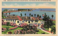 Postcard St Petersburg FL Yacht Club Central Basin Spa Pool Pier Solarium