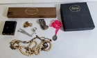 C-329 VINTAGE COSTUME JEWELRY DEALER LOT-ROSARIES, PEARL NECKLACE, EARRINGS, +!