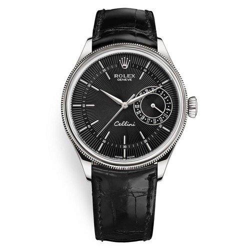 Rolex Cellini Date 50519 18K White Gold Black Guilloché Dial 39mm