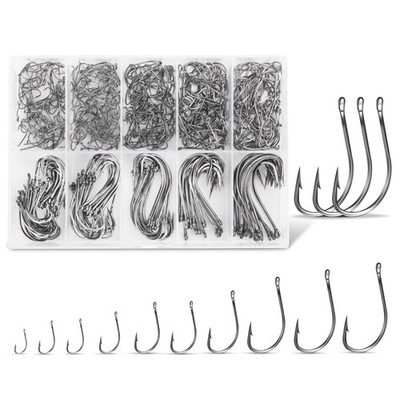 Carbon Steel Fishing Hooks 500 Pcs, Circle Assortment for 24, silver