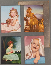 (4) Different 5"x7" Vintage Chromolithograph Calendar Prints - GIRLS AND BABY