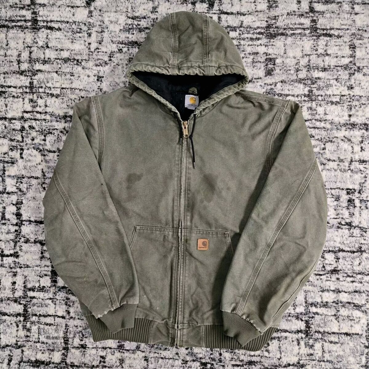 Vtg Carhartt Army Green Hooded Canvas Jacket J130 ARG LRGT Vtg Carhartt Army Green Hooded Canvas Jacket J130 ARG LRGT