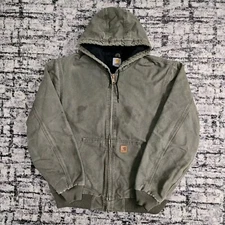 Vtg Carhartt Army Green Hooded Canvas Jacket J130 ARG LRGT 2010s Kanye West