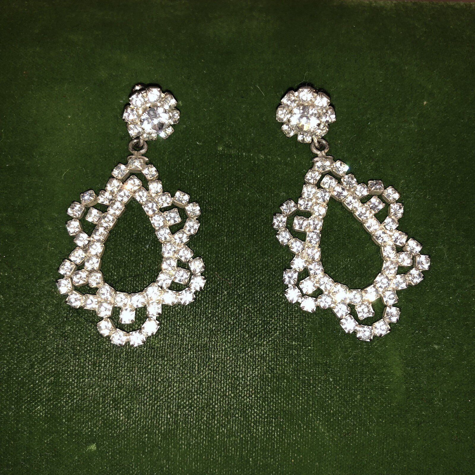 Vintage Unsigned Dangle Earrings Clear Gemstones … - image 1