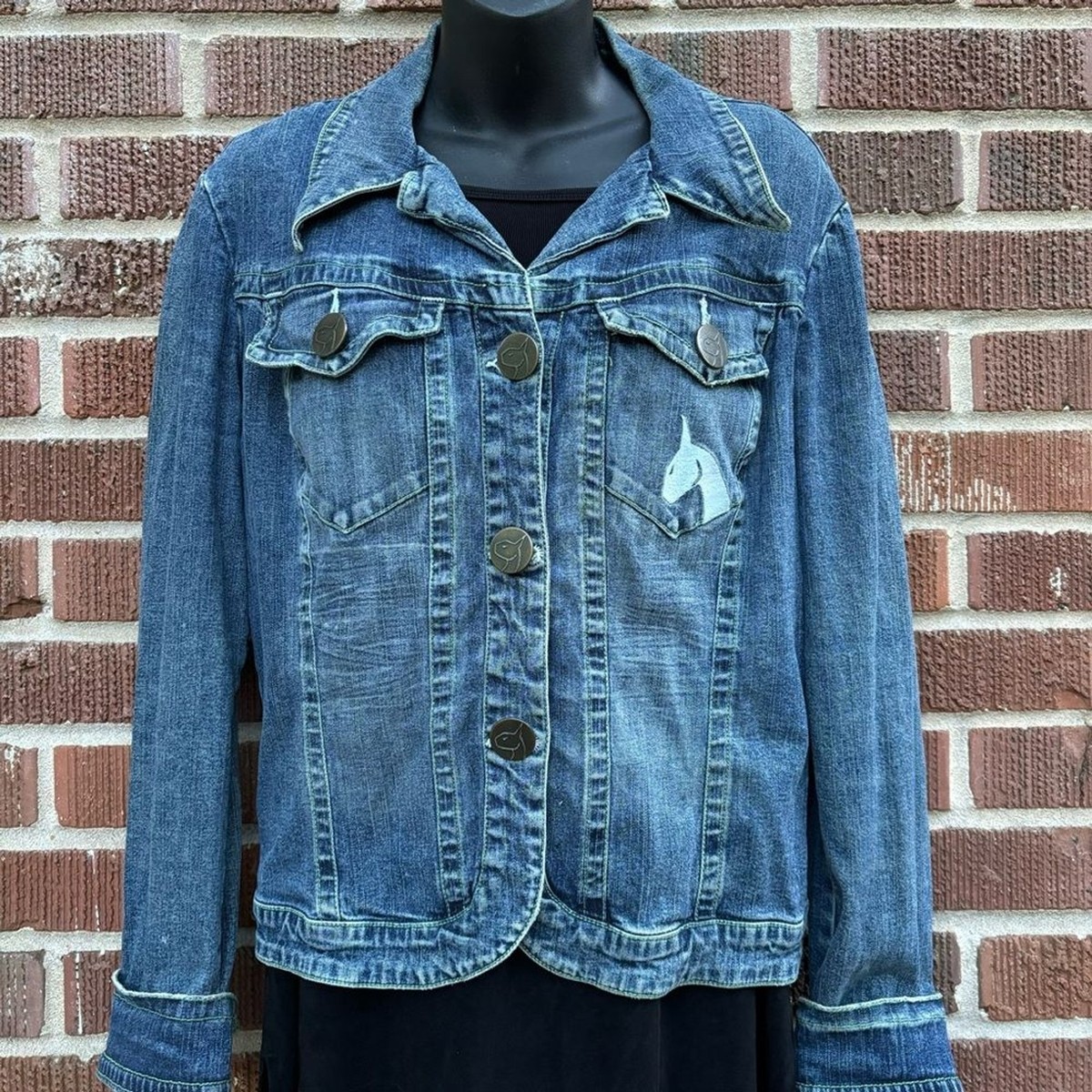 Baby Phat Girls Embroided Cat Blue Denim Jean Jacket Girls Size