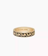 NEW MICHAEL KORS GOLD TONE,BLACK ENAMEL MONOGRAM,LOGO,BRASS RING,BAND - MKJX0028