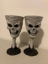 Set of 2 Skeleton Skull Plastic Wine Goblet Halloween Bones Cup Glass Glasses 