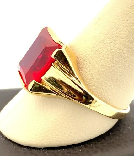 ESEMCO 10K Solid Yellow Gold Red Spinel Ring emerald Center Size 12 Unisex - Picture 4 of 6