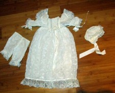 Vintage baptism baby or doll dress set lot -lace