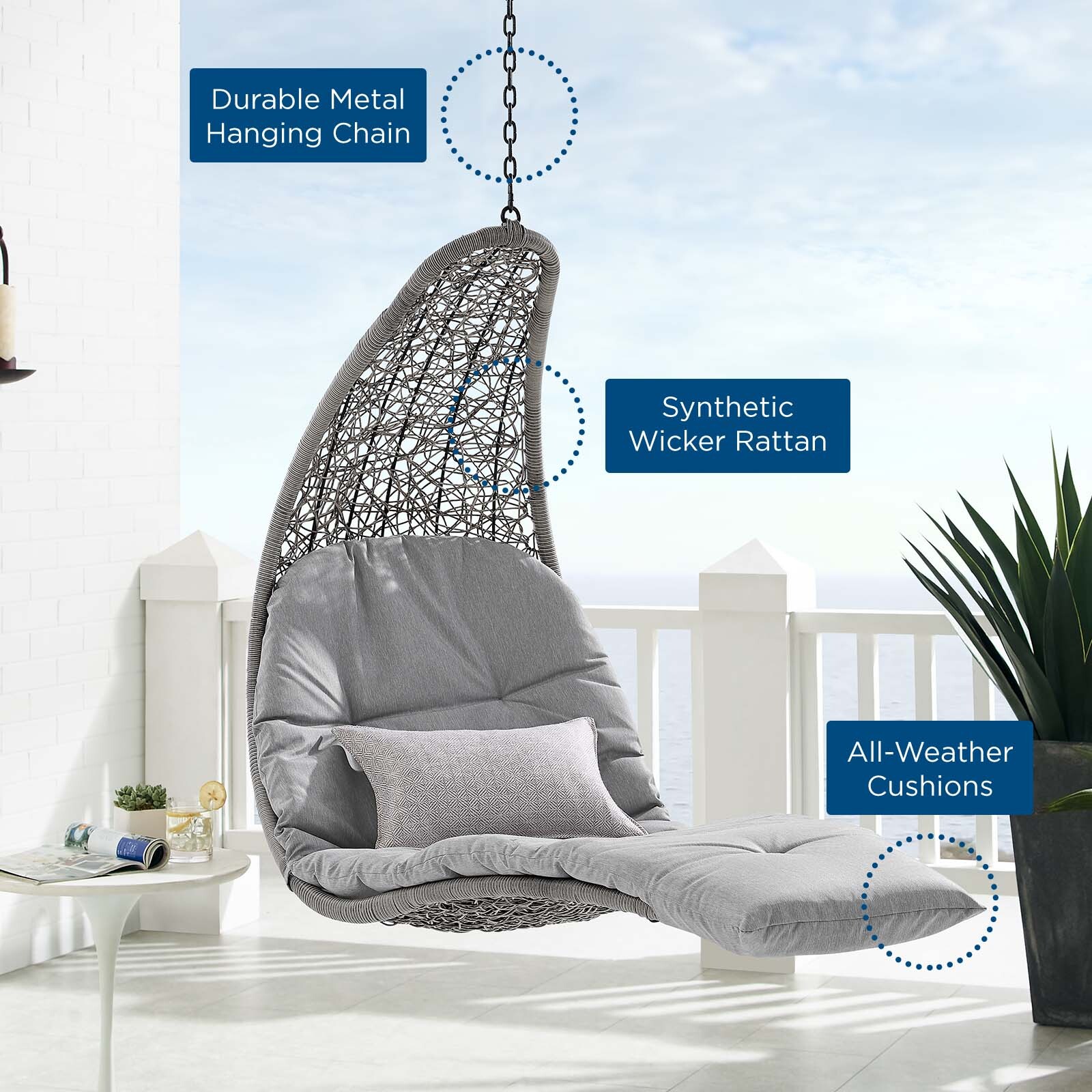 Modway Hanging Chaise Lounge Swing Chair