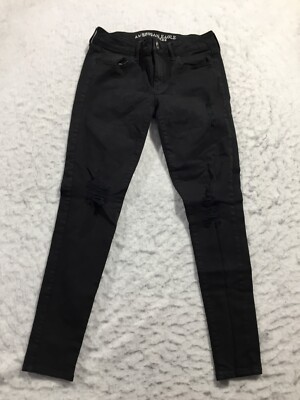American Eagle Outfitters Jegging Womens 6 Black Dark Destroyed Distressed
