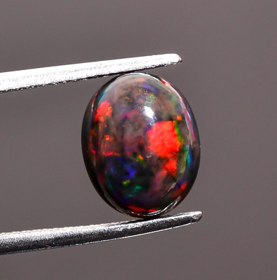 2.6 Cts Natural Black Ethiopian Opal Red Fire Oval Shape Cabs Gemstone 11X9X5 mm