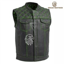 Custom Men's Leather Motorcycle Vest with Green Paisley Liner