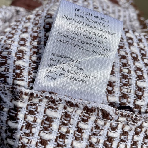 Giacca in tweed Almatrichi Spagna lavorata a maglia maglione frange finitura pizzo marrone bianco taglia 42 - Foto 7 di 7