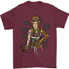 A Steampunk Woman With a Crossbow Mens T-Shirt 100% Cotton