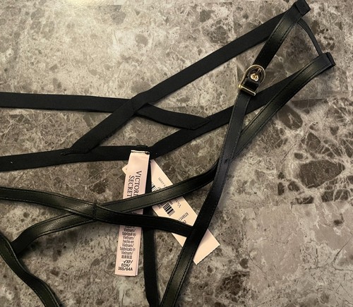 NWT VICTORIA'S SECRET XS BLACK FAUX LEATHER CROTCHLESS HIGH LEG THONG PANTIES - Picture 5 of 9