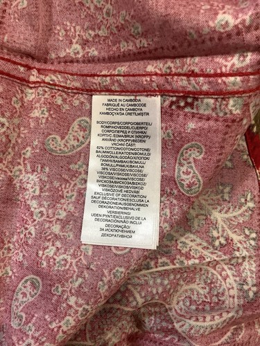 Lauren Ralph Lauren Sleep Shirt Women’s Size Medium Red Paisley Floral Button Up - Picture 7 of 11