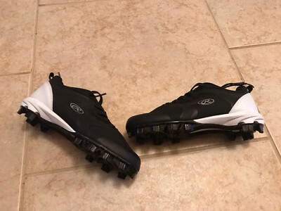 New Rawlings Shoes Youth Black w/White Baseball Cleats