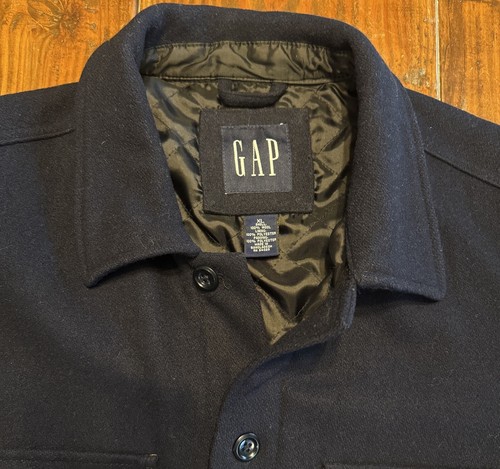 GAP Vintage Mens Navy Blue Wool Jacket Button Down Coat XL Heavy Shirt Style - Picture 3 of 5