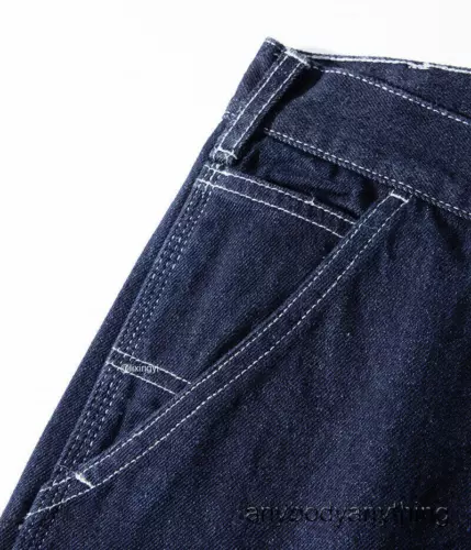 Men Primary Denim Jeans Railroad Stripe Worker Pants Straight Leg Cargo Trousers - Picture 9 of 26