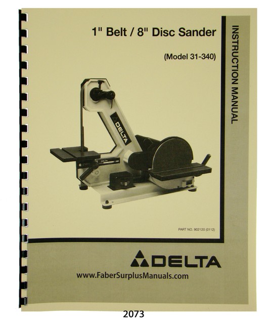 Delta 1" Belt 8" Disc Sander Model 31340 Instruction & Parts List