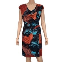 Nine West Women's Dress Cowl Neck Ruffled Black Blue Brown Size 8 Medium